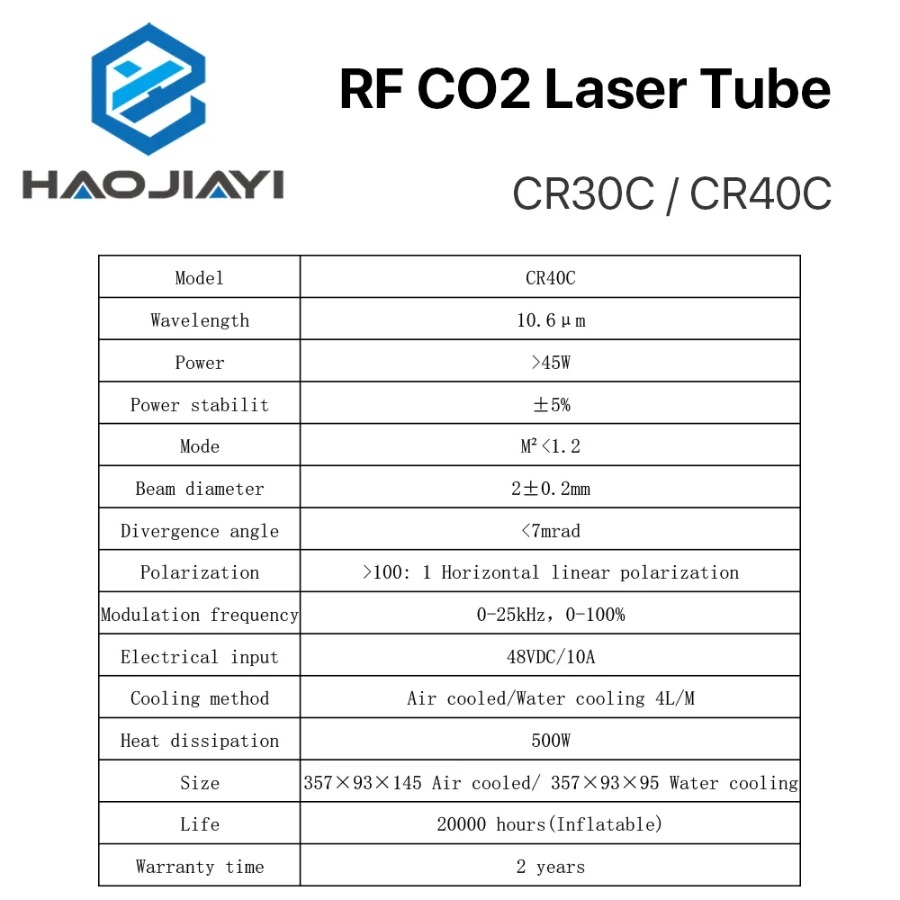 Laser Engraver 40W Co2 - Tubo laser CO2 CRD 30W 40W